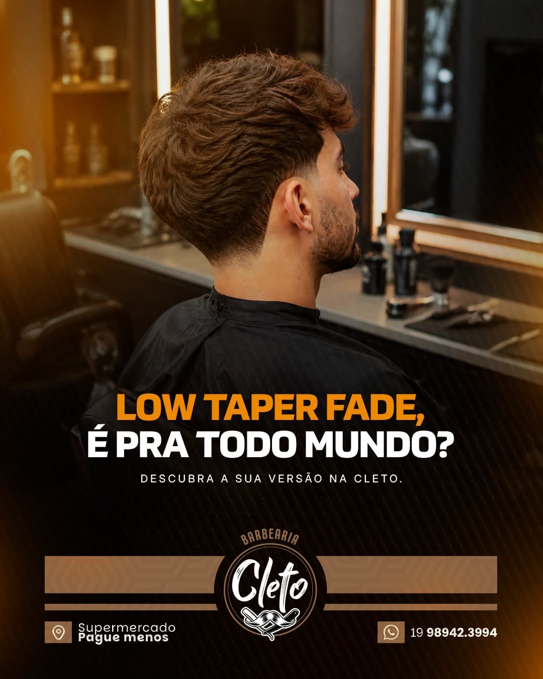 Post da Cleto sobre o Low Taper Fade, com a nuca de um cliente de costas